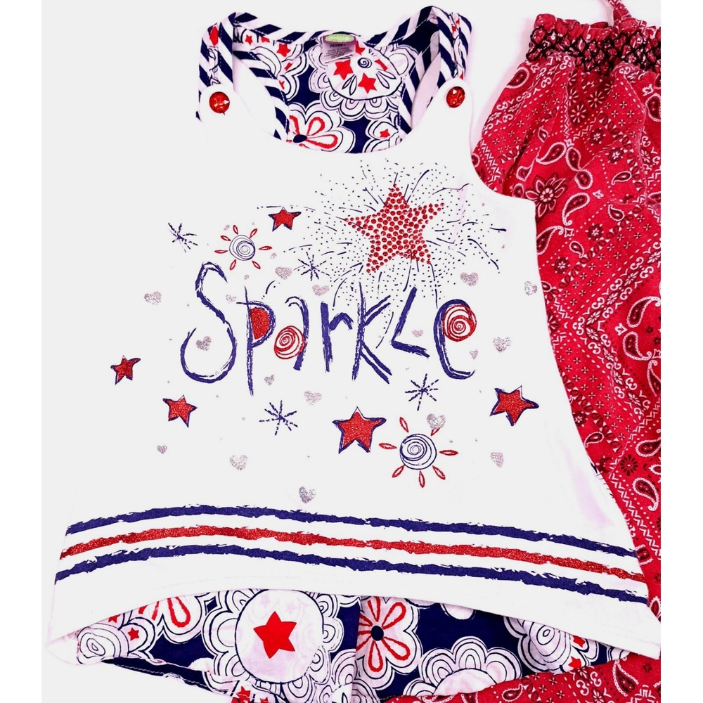 Girl's Size 7 July 4th Sundress & Top USA‎ Sparkle Red White Blue Summer